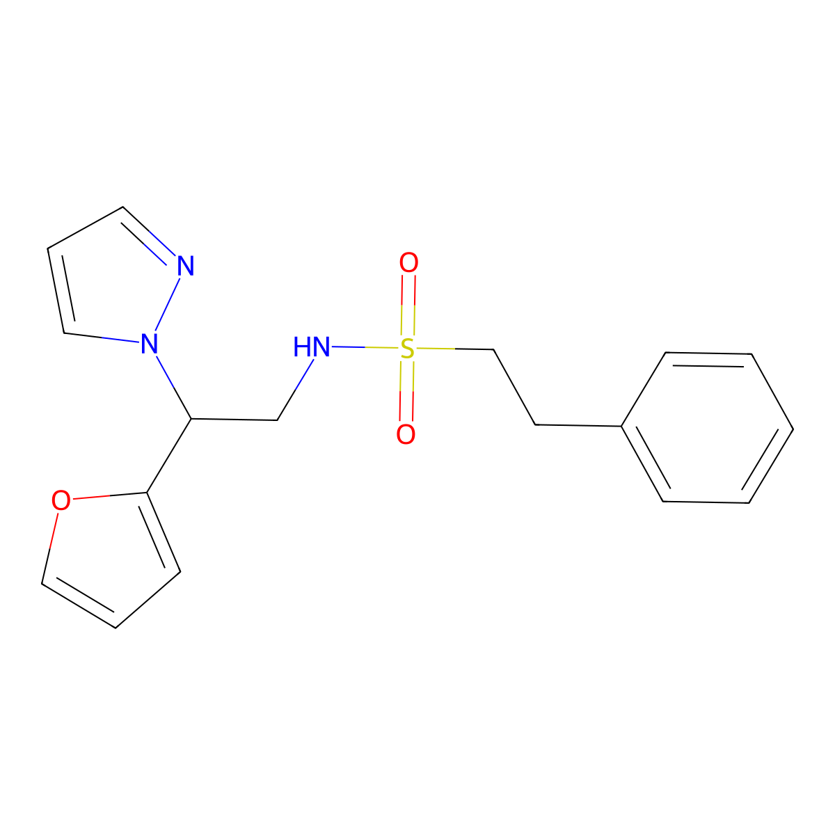 N-(2-(furan-2-yl)-2-(1H-pyrazol-1-yl)ethyl)-2-phenylethanesulfonamide molecular structure, CAS 2034567-30-9