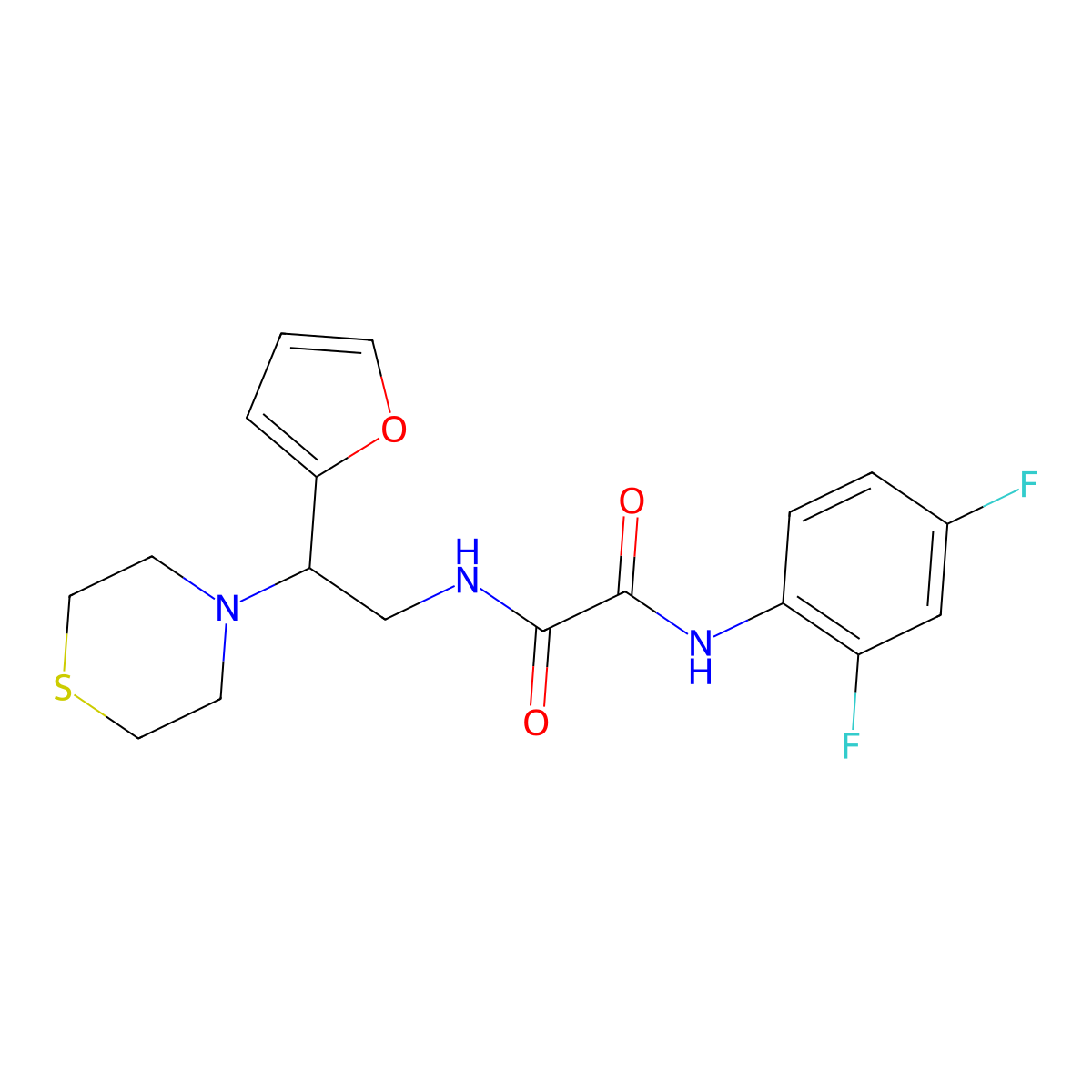 N1-(2,4-difluorophenyl)-N2-(2-(furan-2-yl)-2-thiomorpholinoethyl)oxalamide molecular structure, CAS 2034567-32-1