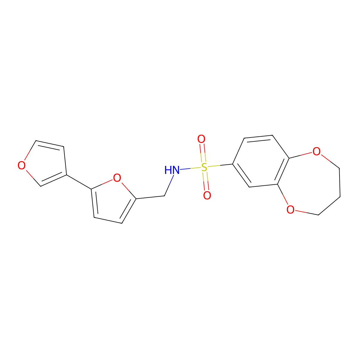 N-({[2,3'-bifuran]-5-yl}methyl)-3,4-dihydro-2H-1,5-benzodioxepine-7-sulfonamide molecular structure, CAS 2034567-33-2