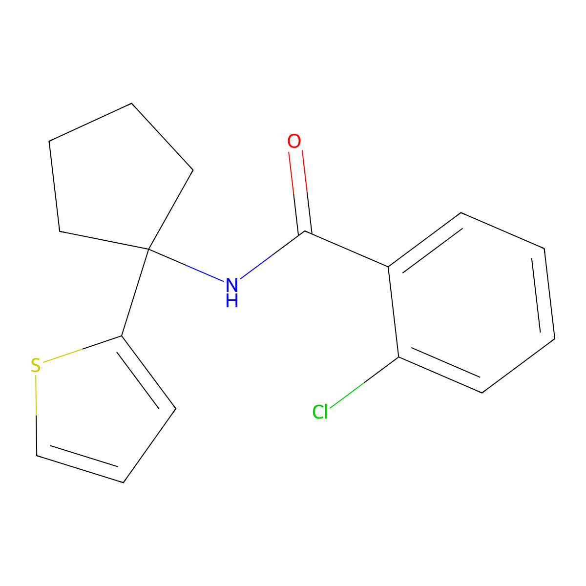 2-chloro-N-(1-(thiophen-2-yl)cyclopentyl)benzamide molecular structure, CAS 2034567-39-8