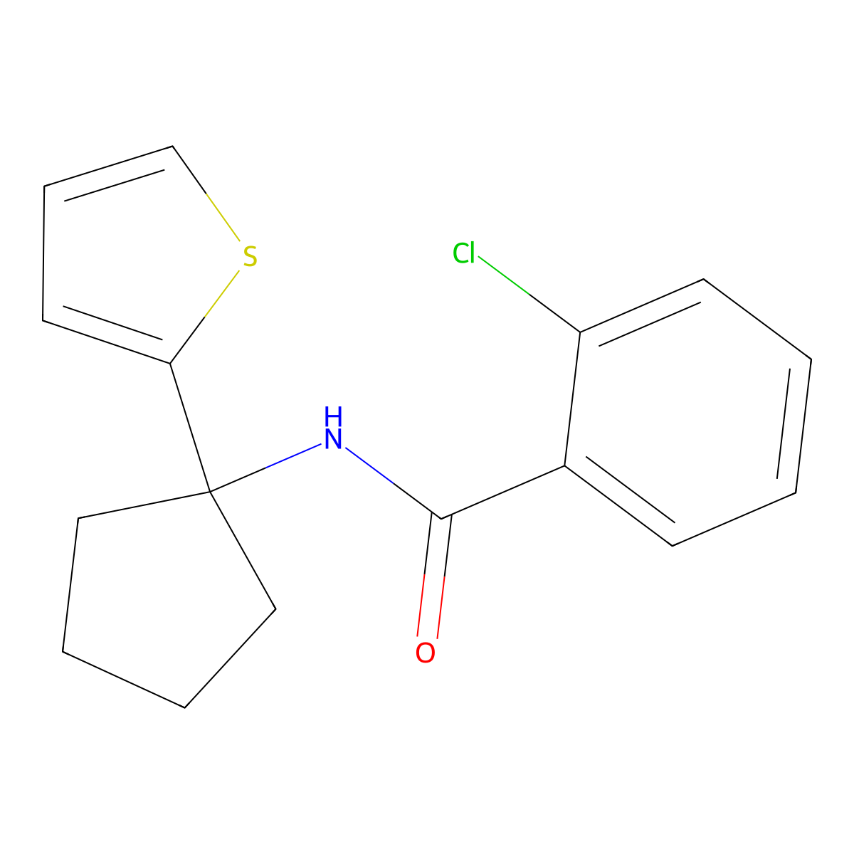 2-chloro-N-(1-(thiophen-2-yl)cyclopentyl)benzamide molecular structure, CAS 2034567-39-8