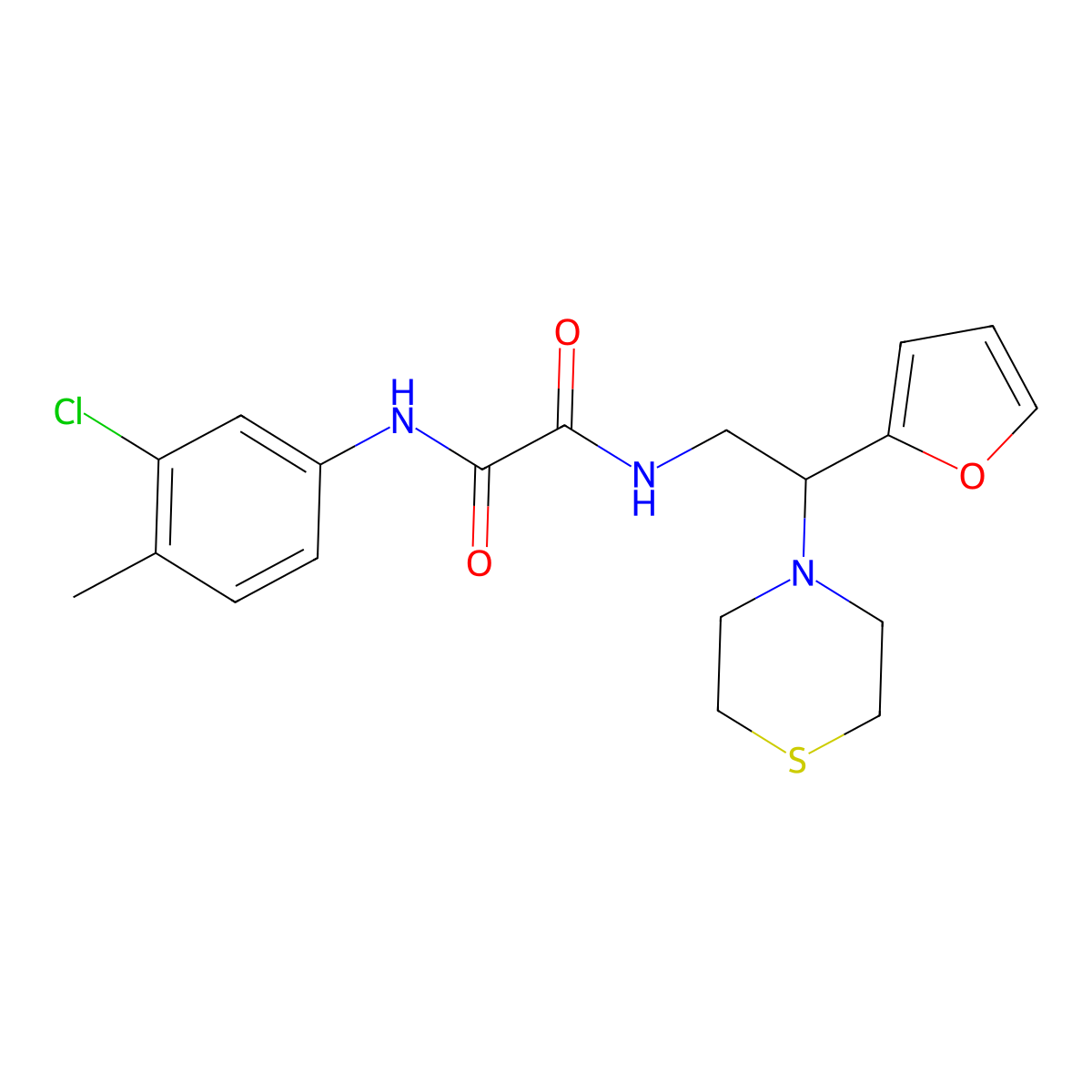N1-(3-chloro-4-methylphenyl)-N2-(2-(furan-2-yl)-2-thiomorpholinoethyl)oxalamide molecular structure, CAS 2034567-44-5