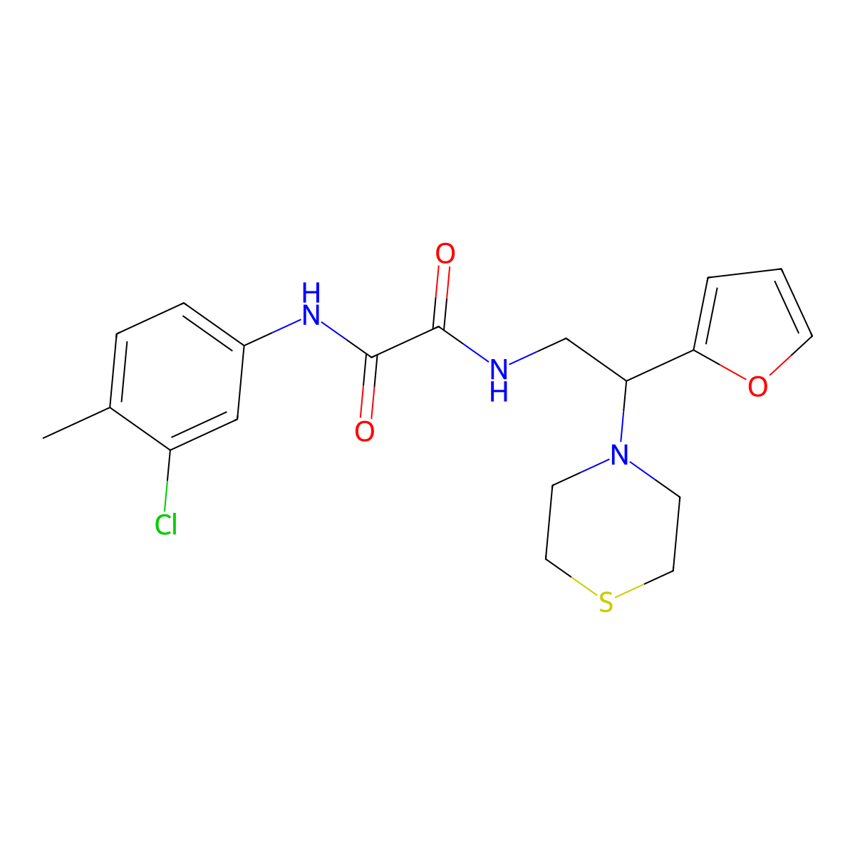 N1-(3-chloro-4-methylphenyl)-N2-(2-(furan-2-yl)-2-thiomorpholinoethyl)oxalamide molecular structure, CAS 2034567-44-5