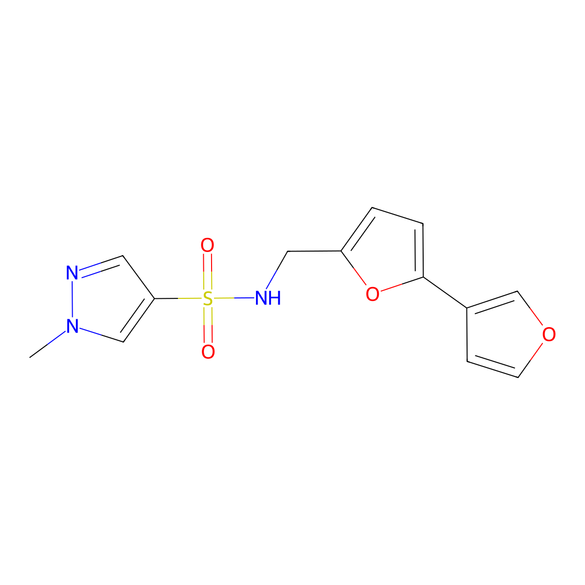 N-([2,3'-bifuran]-5-ylmethyl)-1-methyl-1H-pyrazole-4-sulfonamide molecular structure, CAS 2034567-45-6