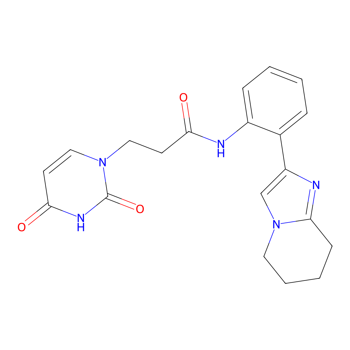 3-(2,4-dioxo-3,4-dihydropyrimidin-1(2H)-yl)-N-(2-(5,6,7,8-tetrahydroimidazo[1,2-a]pyridin-2-yl)phenyl)propanamide molecular structure, CAS 2034567-46-7