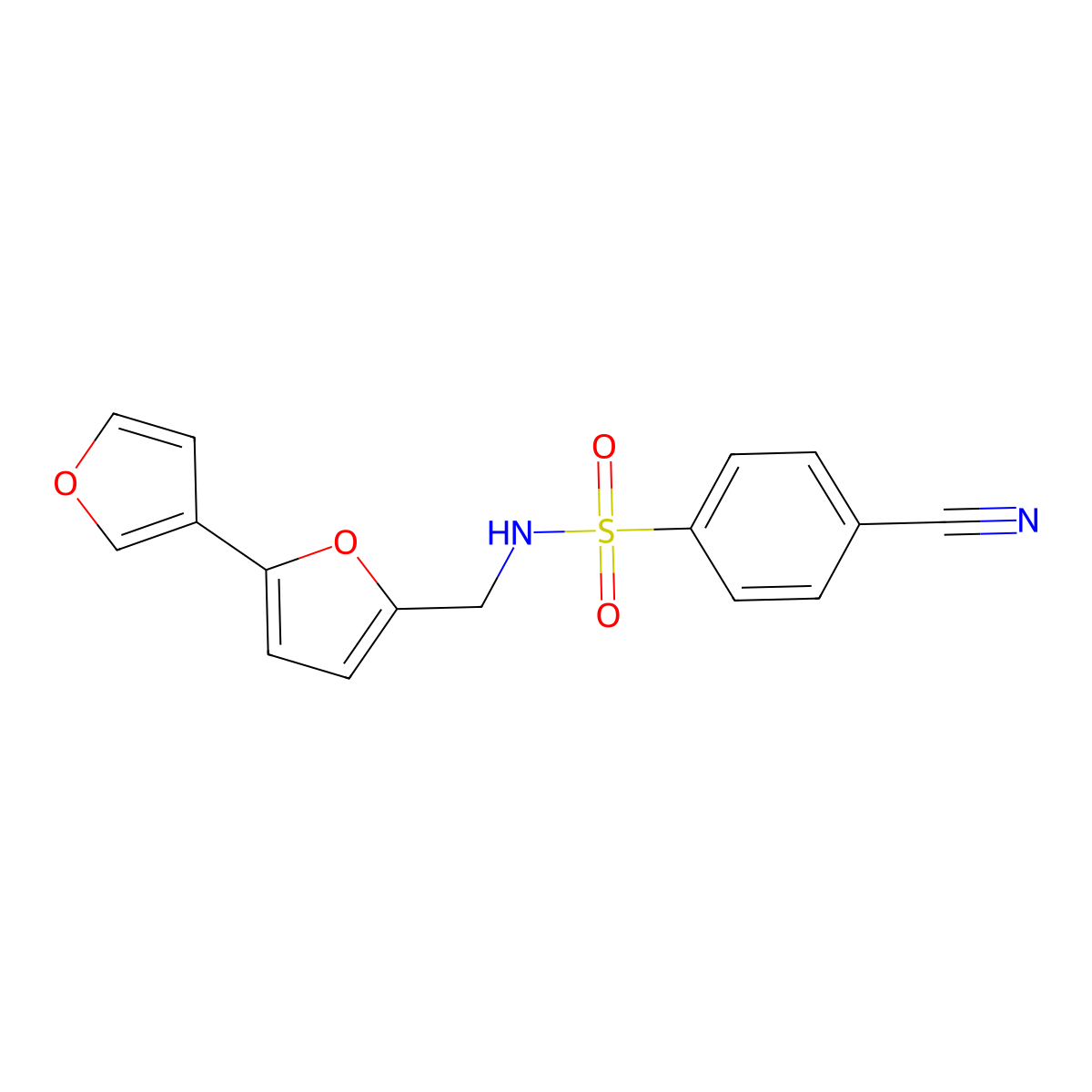 N-([2,3'-bifuran]-5-ylmethyl)-4-cyanobenzenesulfonamide molecular structure, CAS 2034567-49-0