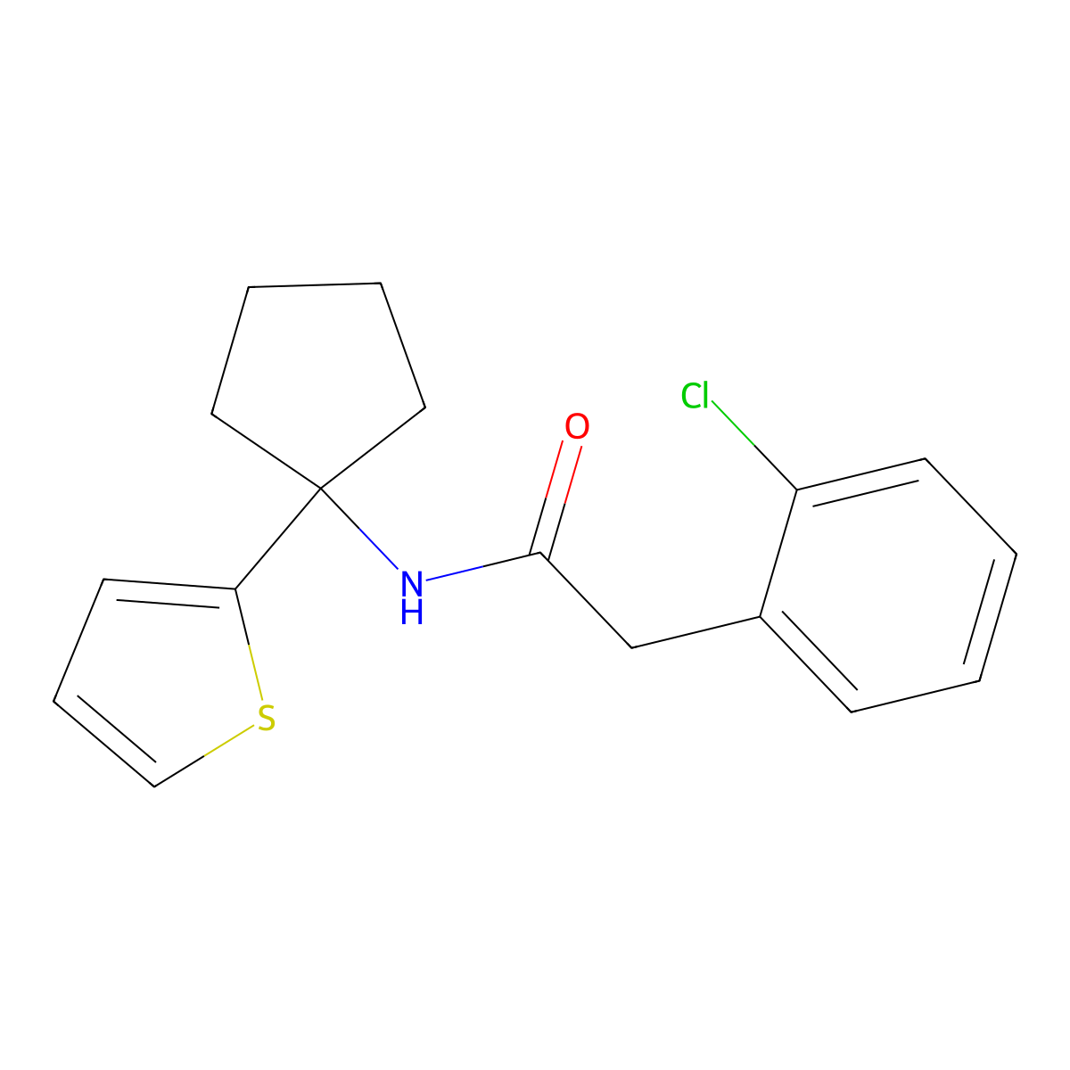 2-(2-chlorophenyl)-N-(1-(thiophen-2-yl)cyclopentyl)acetamide molecular structure, CAS 2034567-51-4