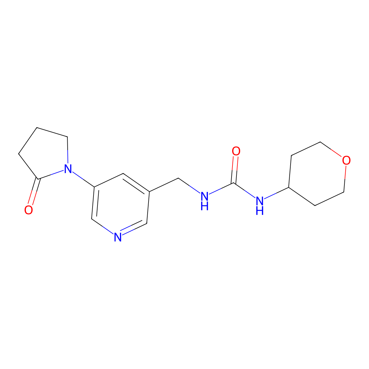 1-((5-(2-oxopyrrolidin-1-yl)pyridin-3-yl)methyl)-3-(tetrahydro-2H-pyran-4-yl)urea molecular structure, CAS 2034567-54-7
