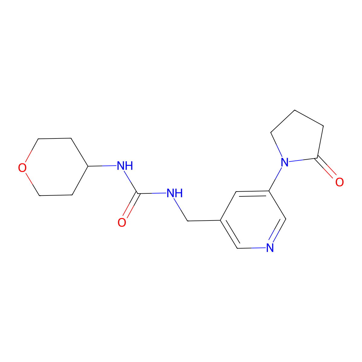 1-((5-(2-oxopyrrolidin-1-yl)pyridin-3-yl)methyl)-3-(tetrahydro-2H-pyran-4-yl)urea molecular structure, CAS 2034567-54-7