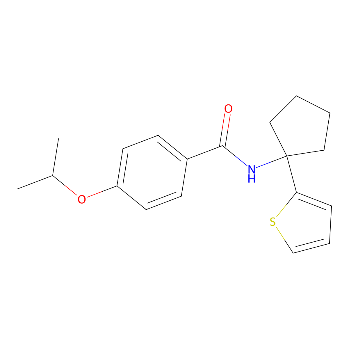 4-isopropoxy-N-(1-(thiophen-2-yl)cyclopentyl)benzamide molecular structure, CAS 2034567-57-0