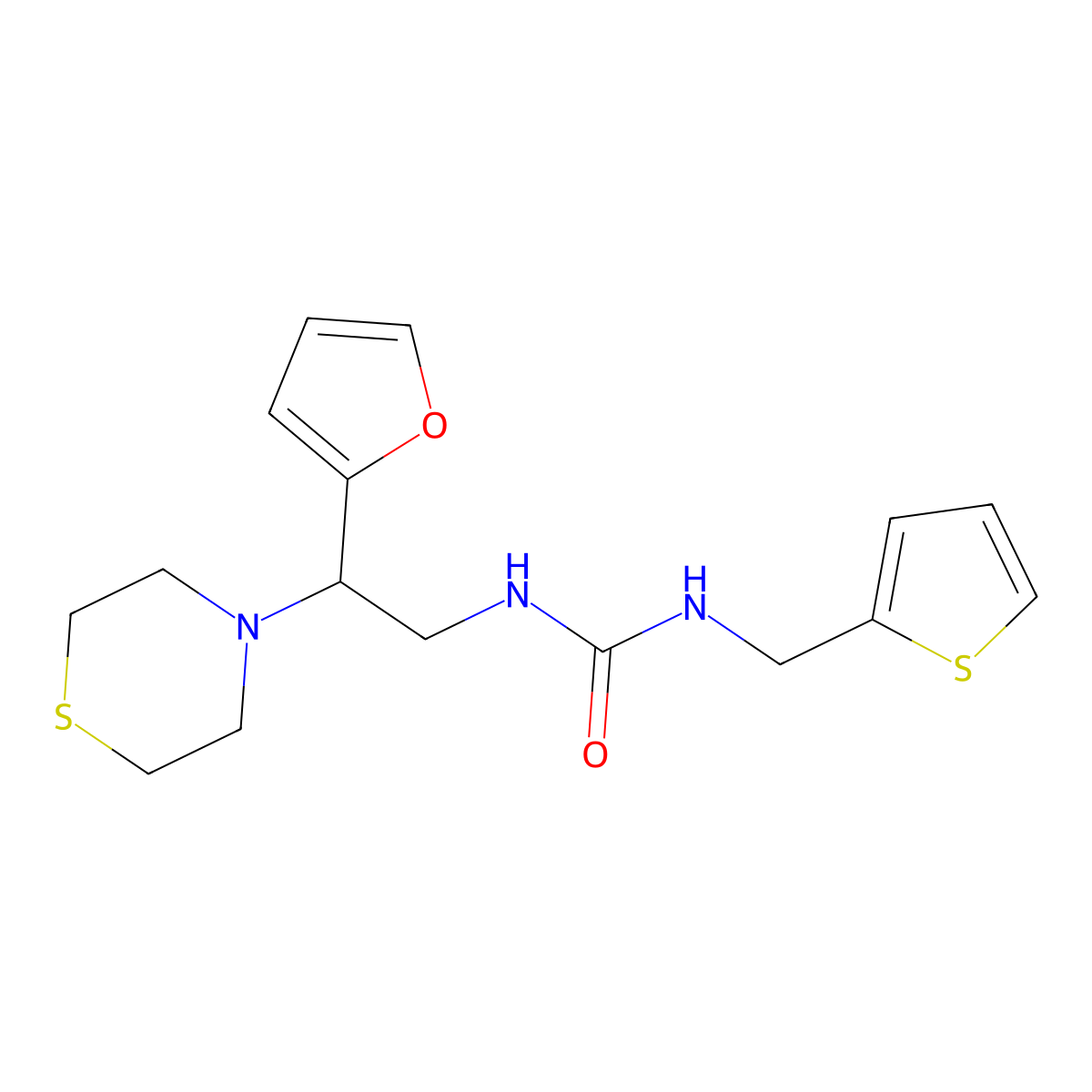 1-(2-(Furan-2-yl)-2-thiomorpholinoethyl)-3-(thiophen-2-ylmethyl)urea molecular structure, CAS 2034567-59-2