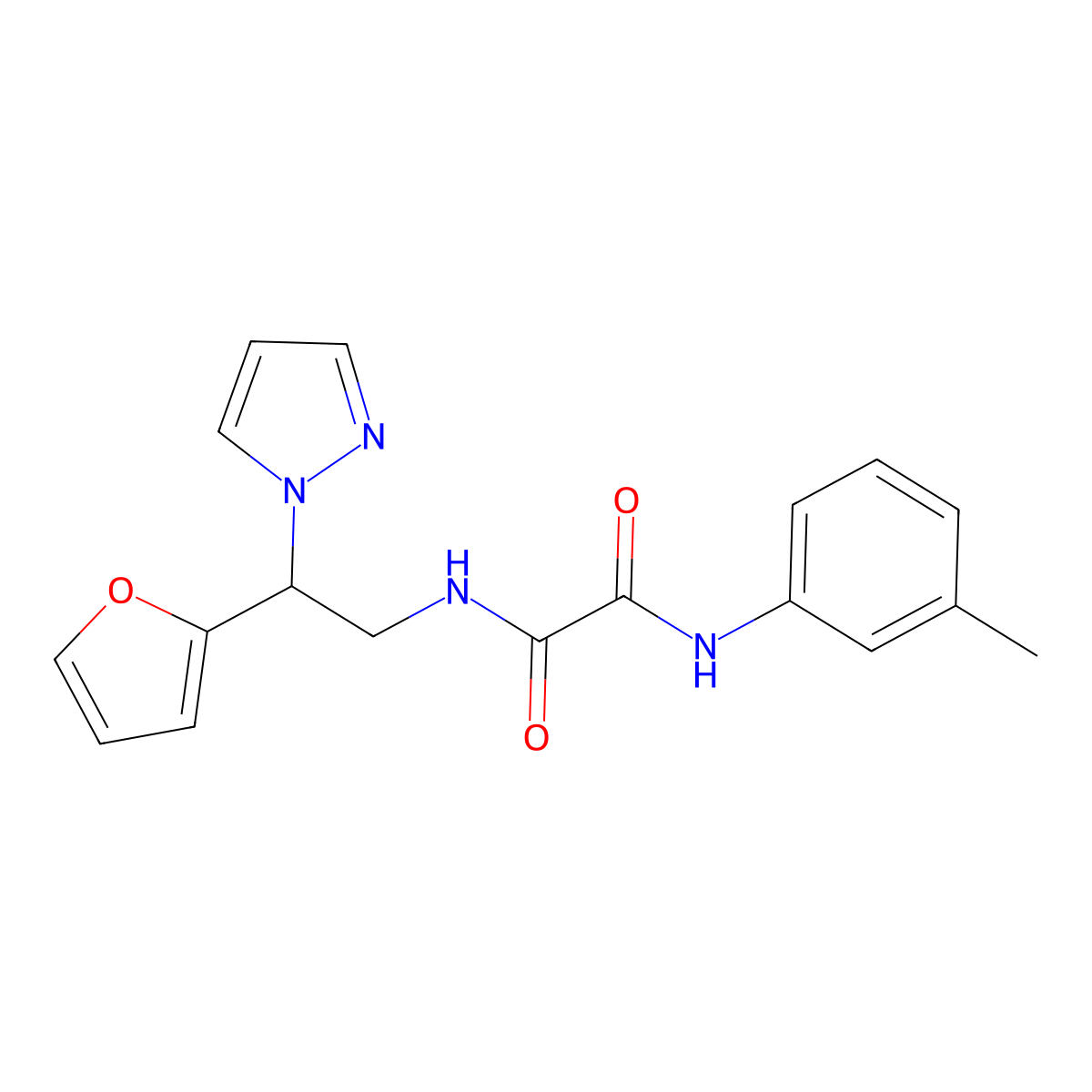 N1-(2-(furan-2-yl)-2-(1H-pyrazol-1-yl)ethyl)-N2-(m-tolyl)oxalamide molecular structure, CAS 2034567-62-7