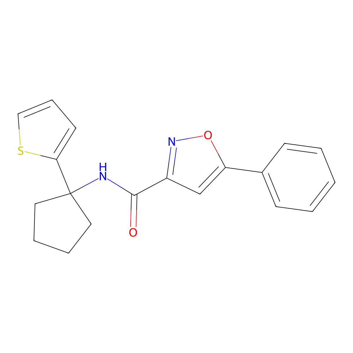5-phenyl-N-(1-(thiophen-2-yl)cyclopentyl)isoxazole-3-carboxamide molecular structure, CAS 2034567-63-8