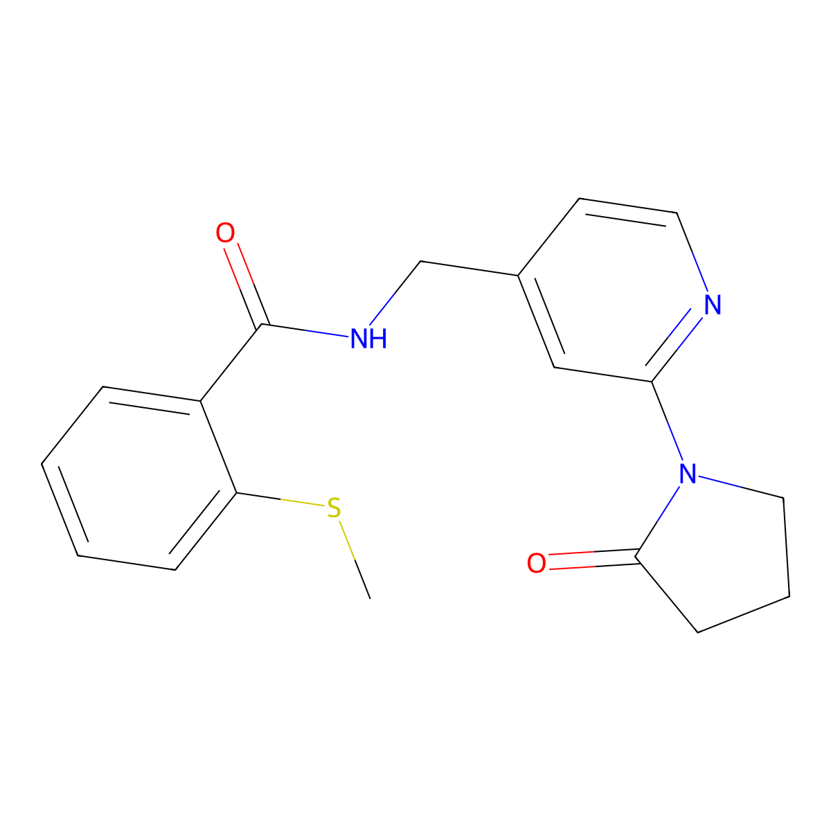 2-(methylthio)-N-((2-(2-oxopyrrolidin-1-yl)pyridin-4-yl)methyl)benzamide molecular structure, CAS 2034567-66-1