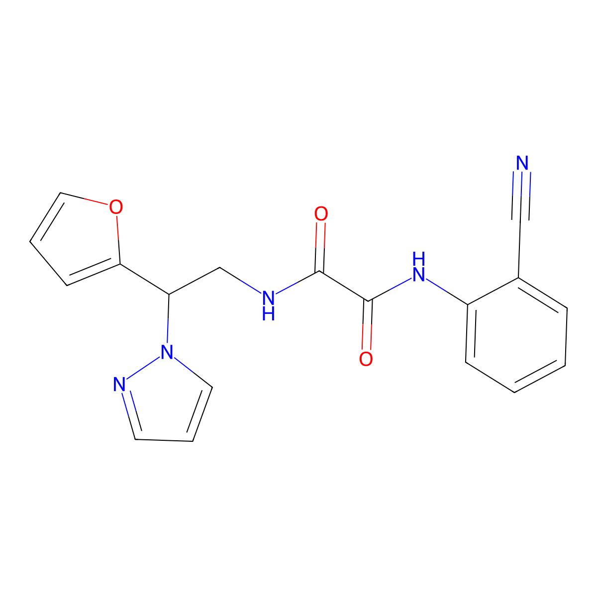 N1-(2-cyanophenyl)-N2-(2-(furan-2-yl)-2-(1H-pyrazol-1-yl)ethyl)oxalamide molecular structure, CAS 2034567-68-3