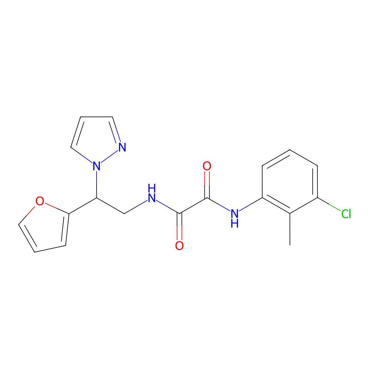 N1-(3-chloro-2-methylphenyl)-N2-(2-(furan-2-yl)-2-(1H-pyrazol-1-yl)ethyl)oxalamide molecular structure, CAS 2034567-75-2