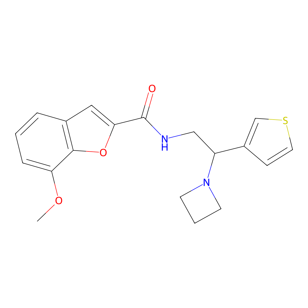 N-(2-(azetidin-1-yl)-2-(thiophen-3-yl)ethyl)-7-methoxybenzofuran-2-carboxamide molecular structure, CAS 2034567-81-0