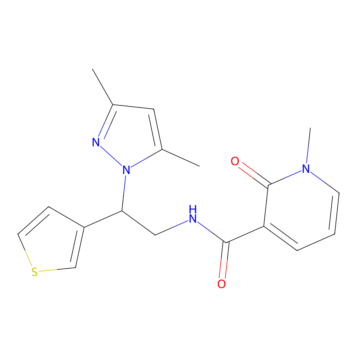 N-[2-(3,5-dimethyl-1H-pyrazol-1-yl)-2-(thiophen-3-yl)ethyl]-1-methyl-2-oxo-1,2-dihydropyridine-3-carboxamide molecular structure, CAS 2034567-82-1