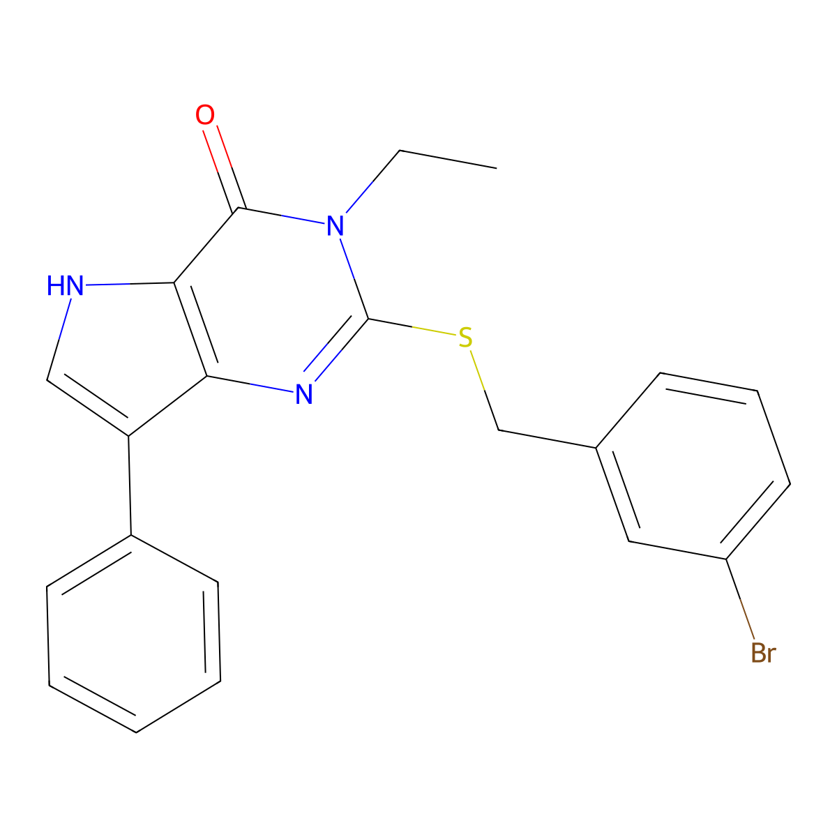 2-((3-bromobenzyl)thio)-3-ethyl-7-phenyl-3H-pyrrolo[3,2-d]pyrimidin-4(5H)-one molecular structure, CAS 2034567-87-6