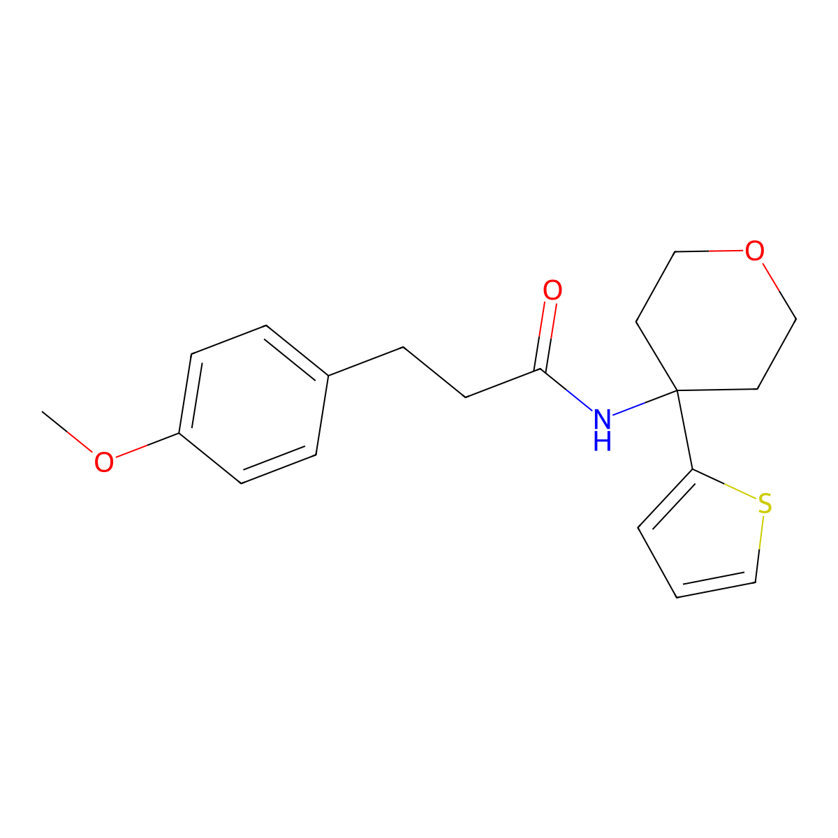 3-(4-methoxyphenyl)-N-(4-(thiophen-2-yl)tetrahydro-2H-pyran-4-yl)propanamide molecular structure, CAS 2034567-89-8