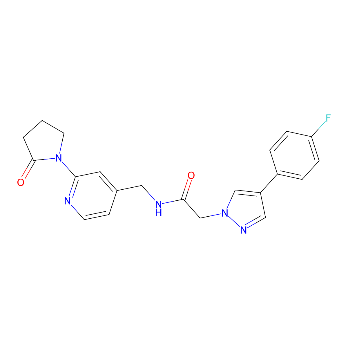 2-[4-(4-fluorophenyl)-1H-pyrazol-1-yl]-N-{[2-(2-oxopyrrolidin-1-yl)pyridin-4-yl]methyl}acetamide molecular structure, CAS 2034567-91-2
