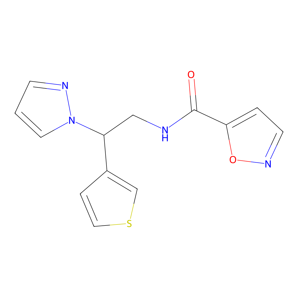N-(2-(1H-pyrazol-1-yl)-2-(thiophen-3-yl)ethyl)isoxazole-5-carboxamide molecular structure, CAS 2034567-93-4