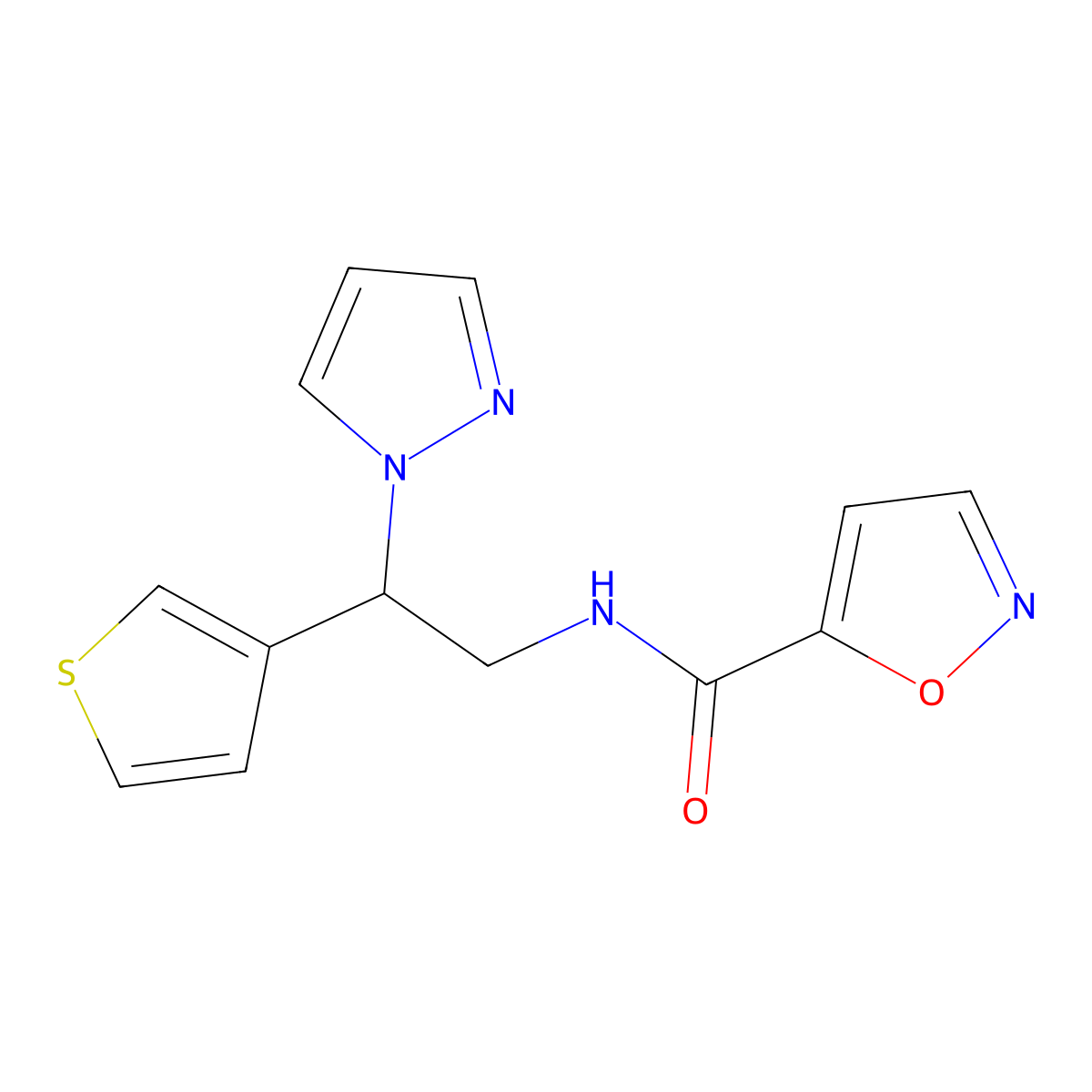 N-(2-(1H-pyrazol-1-yl)-2-(thiophen-3-yl)ethyl)isoxazole-5-carboxamide molecular structure, CAS 2034567-93-4