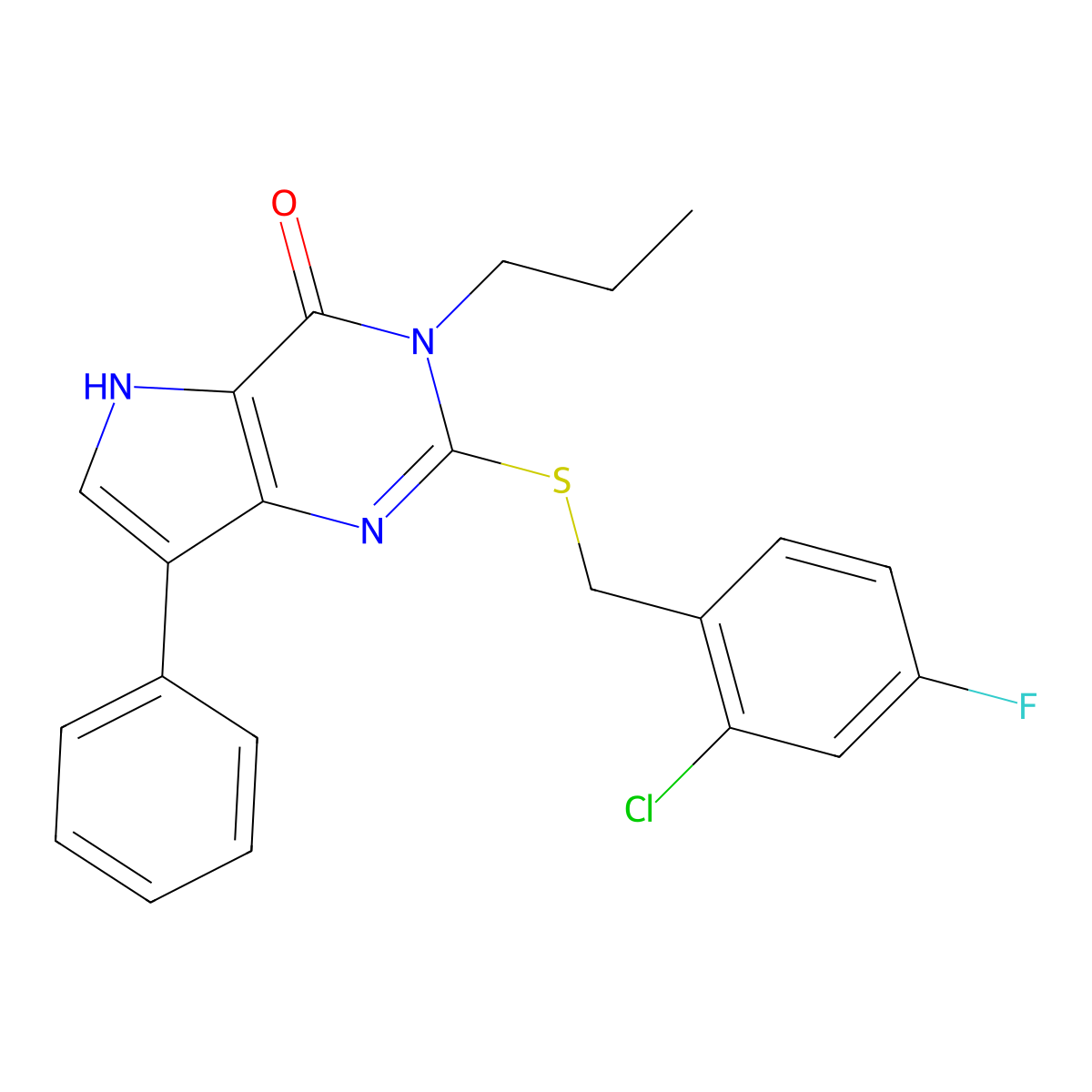 2-((2-chloro-4-fluorobenzyl)thio)-7-phenyl-3-propyl-3H-pyrrolo[3,2-d]pyrimidin-4(5H)-one molecular structure, CAS 2034567-94-5