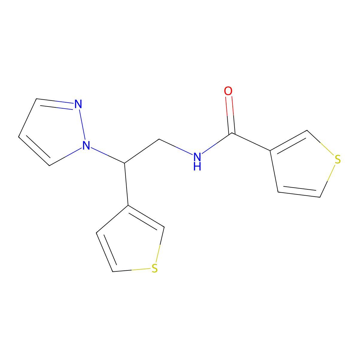 N-[2-(1H-pyrazol-1-yl)-2-(thiophen-3-yl)ethyl]thiophene-3-carboxamide molecular structure, CAS 2034567-98-9