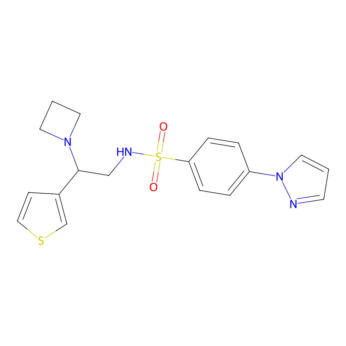 N-(2-(azetidin-1-yl)-2-(thiophen-3-yl)ethyl)-4-(1H-pyrazol-1-yl)benzenesulfonamide molecular structure, CAS 2034567-99-0