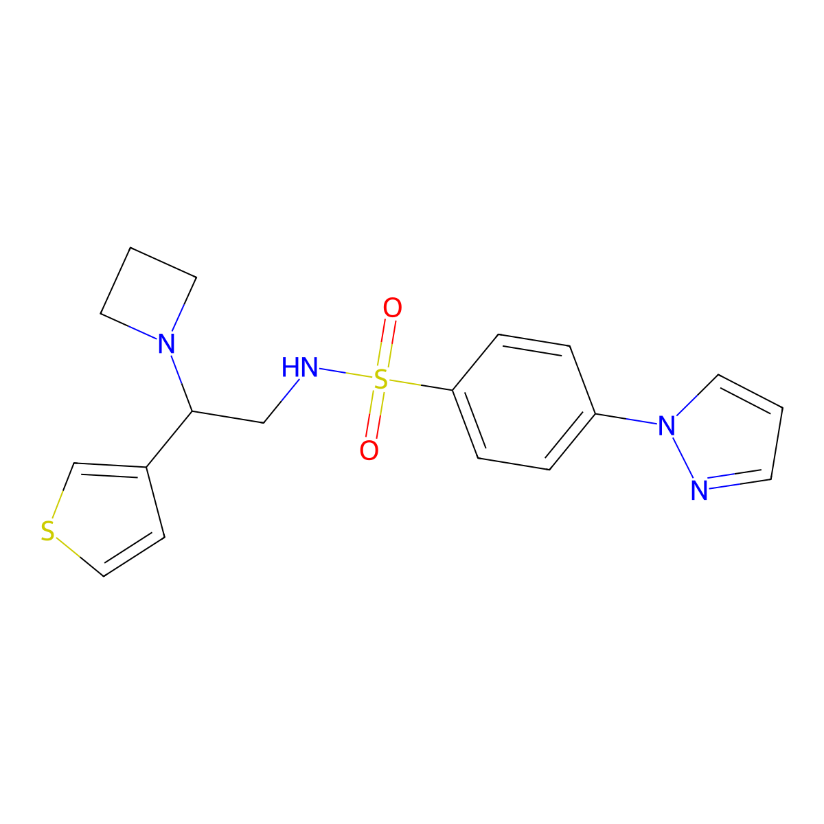 N-(2-(azetidin-1-yl)-2-(thiophen-3-yl)ethyl)-4-(1H-pyrazol-1-yl)benzenesulfonamide molecular structure, CAS 2034567-99-0