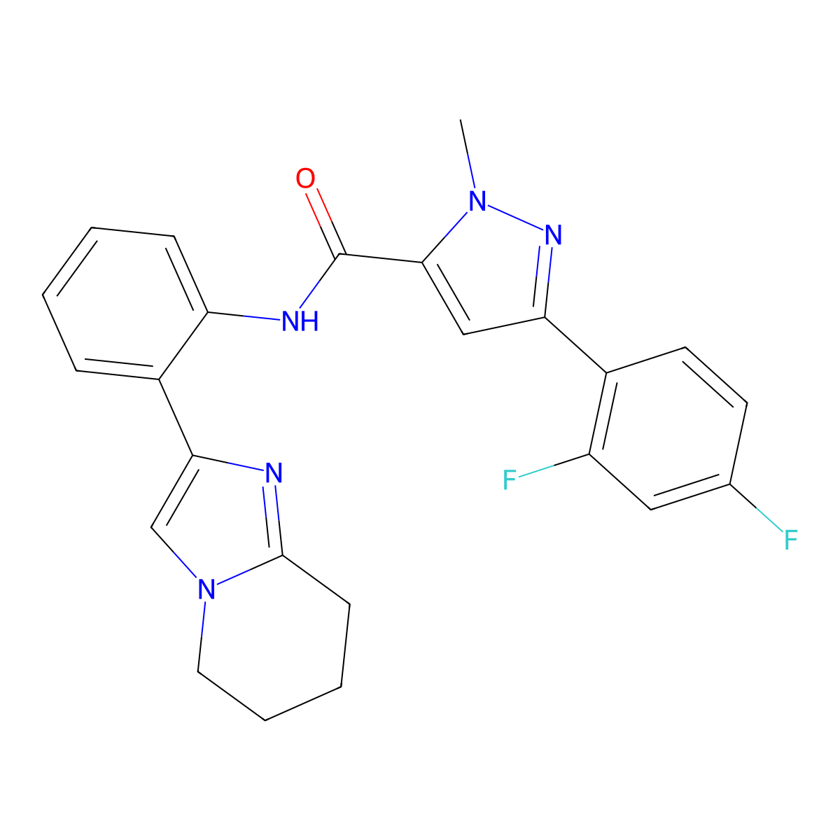 3-(2,4-difluorophenyl)-1-methyl-N-(2-(5,6,7,8-tetrahydroimidazo[1,2-a]pyridin-2-yl)phenyl)-1H-pyrazole-5-carboxamide molecular structure, CAS 2034568-05-1