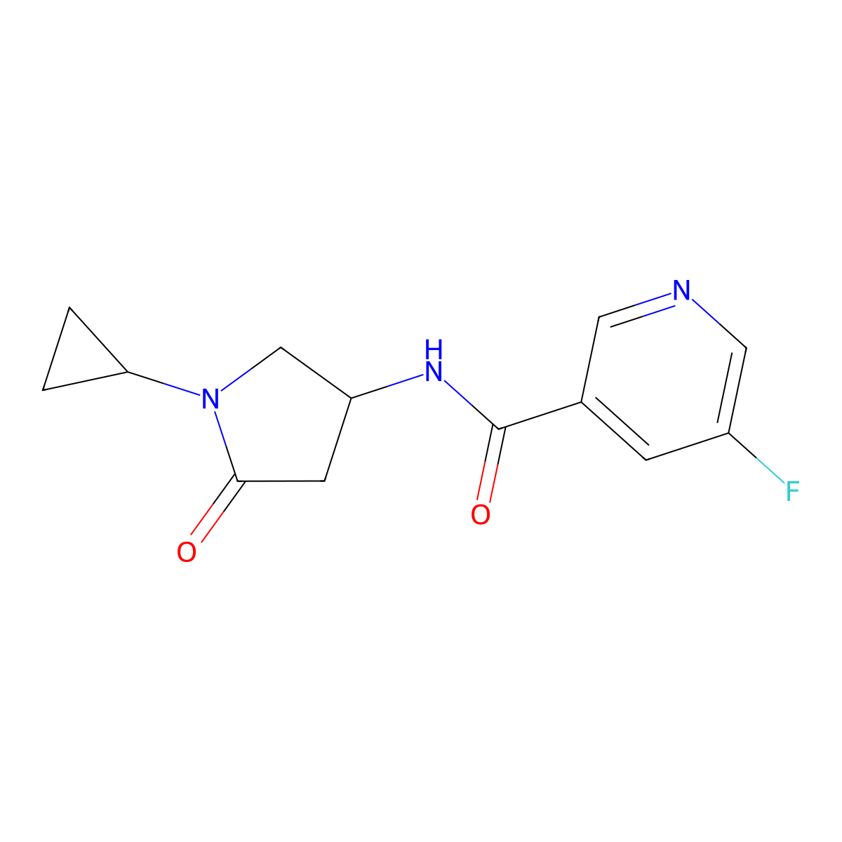 N-(1-cyclopropyl-5-oxopyrrolidin-3-yl)-5-fluoronicotinamide molecular structure, CAS 2034568-21-1