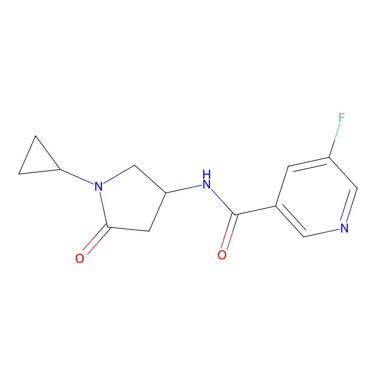 N-(1-cyclopropyl-5-oxopyrrolidin-3-yl)-5-fluoronicotinamide molecular structure, CAS 2034568-21-1