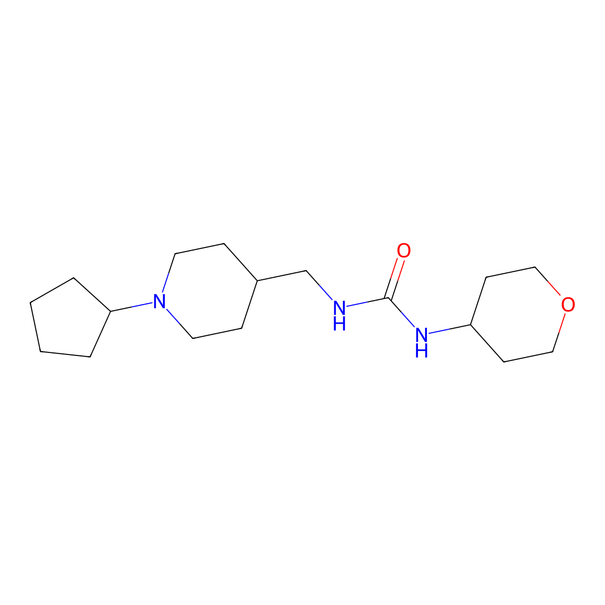 1-((1-cyclopentylpiperidin-4-yl)methyl)-3-(tetrahydro-2H-pyran-4-yl)urea molecular structure, CAS 2034568-22-2