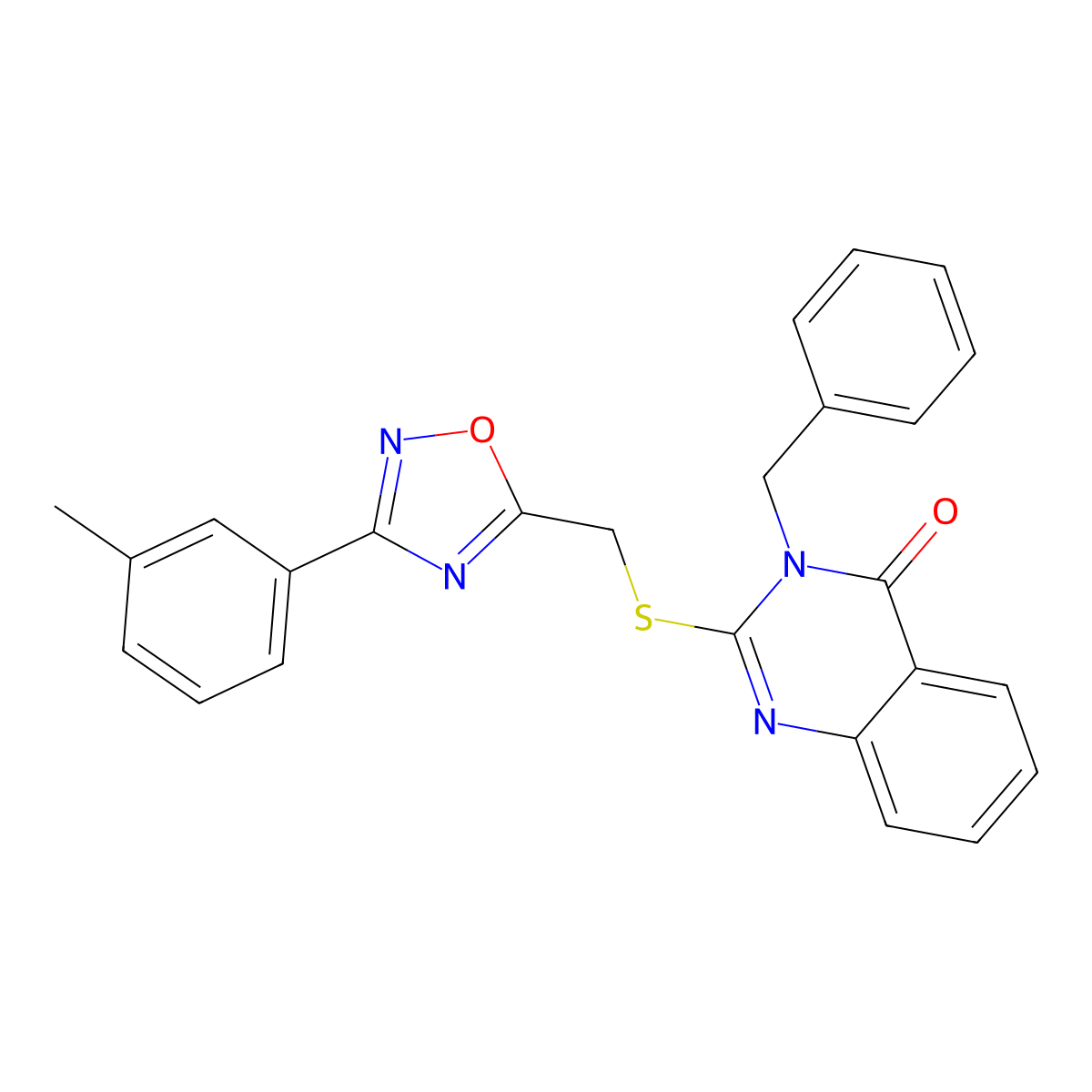 3-benzyl-2-(((3-(m-tolyl)-1,2,4-oxadiazol-5-yl)methyl)thio)quinazolin-4(3H)-one molecular structure, CAS 2034568-33-5