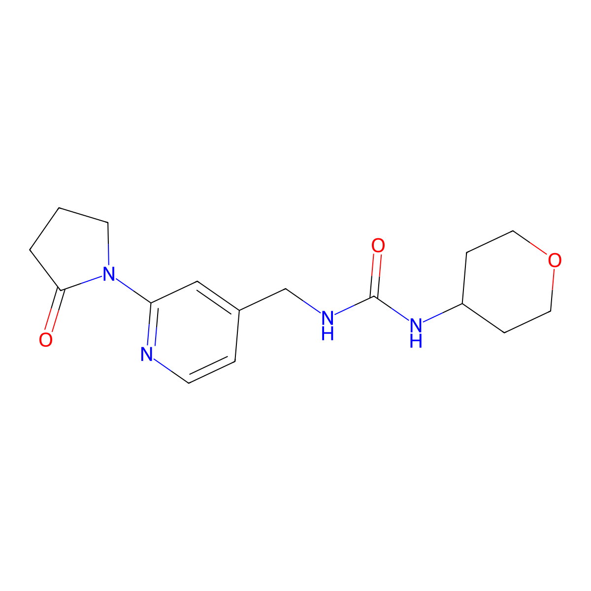 1-((2-(2-oxopyrrolidin-1-yl)pyridin-4-yl)methyl)-3-(tetrahydro-2H-pyran-4-yl)urea molecular structure, CAS 2034568-39-1