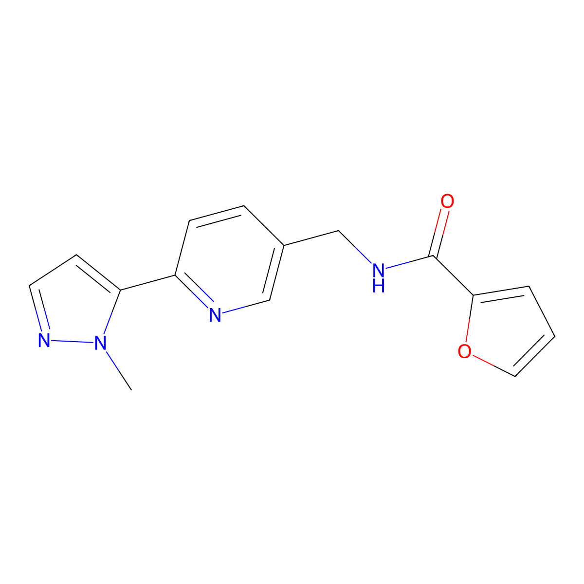 N-((6-(1-methyl-1H-pyrazol-5-yl)pyridin-3-yl)methyl)furan-2-carboxamide molecular structure, CAS 2034568-42-6