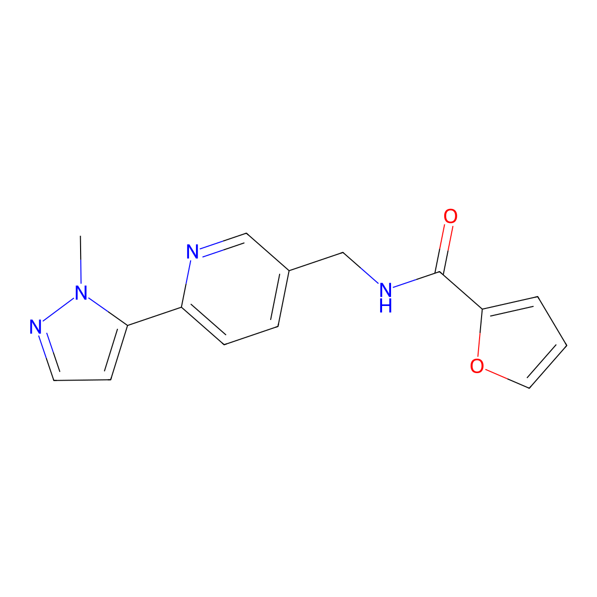 N-((6-(1-methyl-1H-pyrazol-5-yl)pyridin-3-yl)methyl)furan-2-carboxamide molecular structure, CAS 2034568-42-6