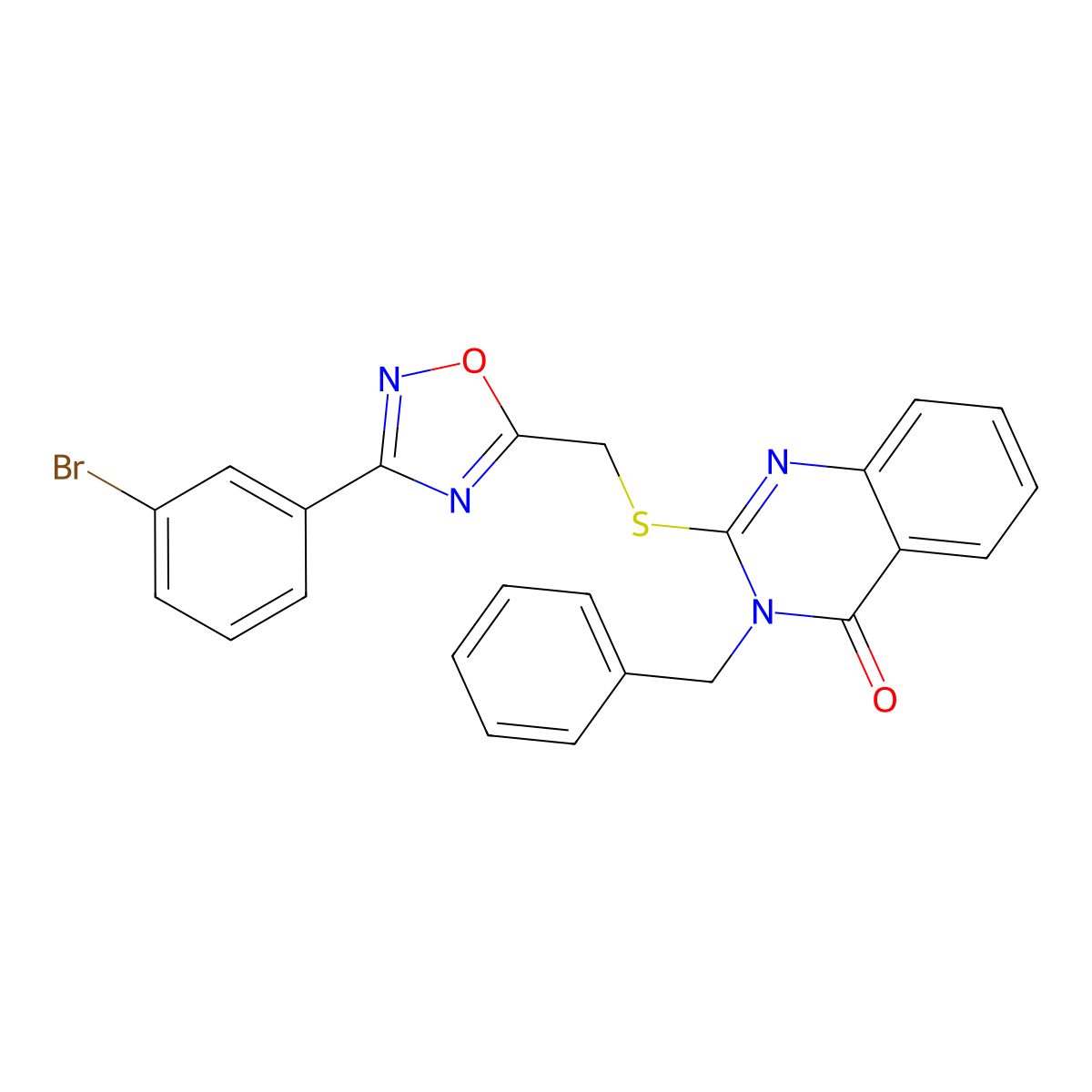 3-benzyl-2-(((3-(3-bromophenyl)-1,2,4-oxadiazol-5-yl)methyl)thio)quinazolin-4(3H)-one molecular structure, CAS 2034568-46-0