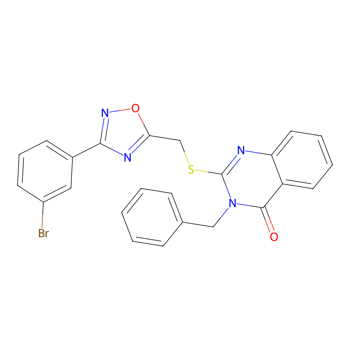 3-benzyl-2-(((3-(3-bromophenyl)-1,2,4-oxadiazol-5-yl)methyl)thio)quinazolin-4(3H)-one molecular structure, CAS 2034568-46-0