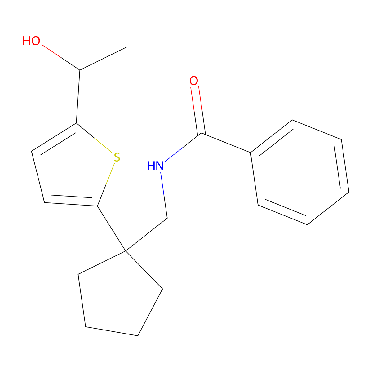 N-((1-(5-(1-hydroxyethyl)thiophen-2-yl)cyclopentyl)methyl)benzamide molecular structure, CAS 2034568-47-1
