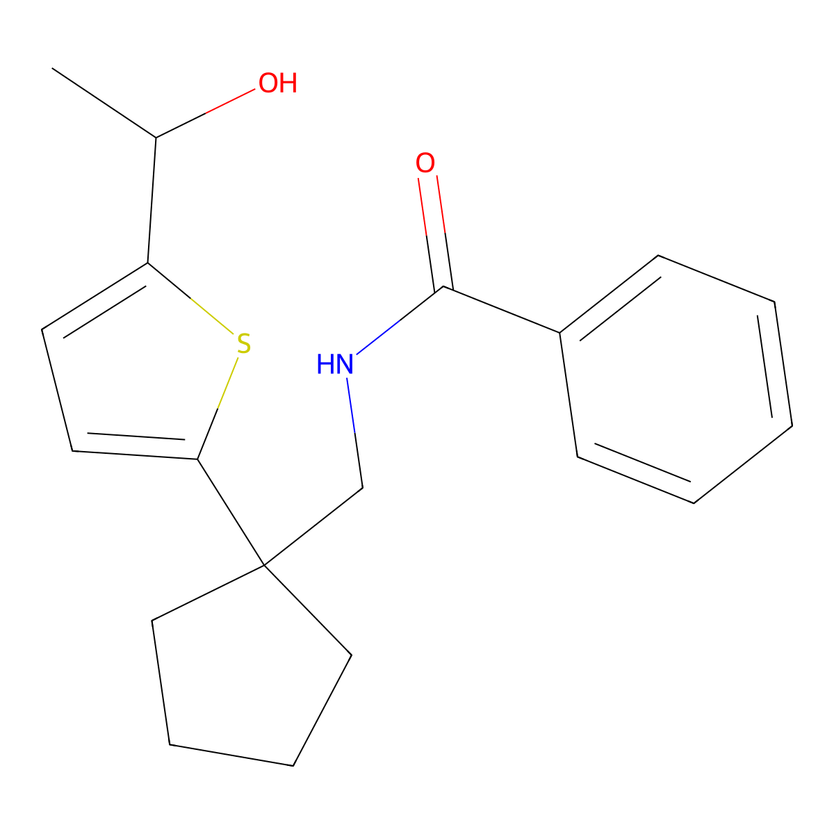 N-((1-(5-(1-hydroxyethyl)thiophen-2-yl)cyclopentyl)methyl)benzamide molecular structure, CAS 2034568-47-1