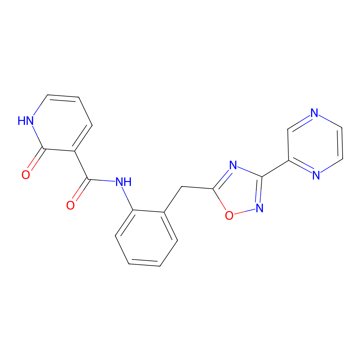 2-oxo-N-(2-((3-(pyrazin-2-yl)-1,2,4-oxadiazol-5-yl)methyl)phenyl)-1,2-dihydropyridine-3-carboxamide molecular structure, CAS 2034568-48-2