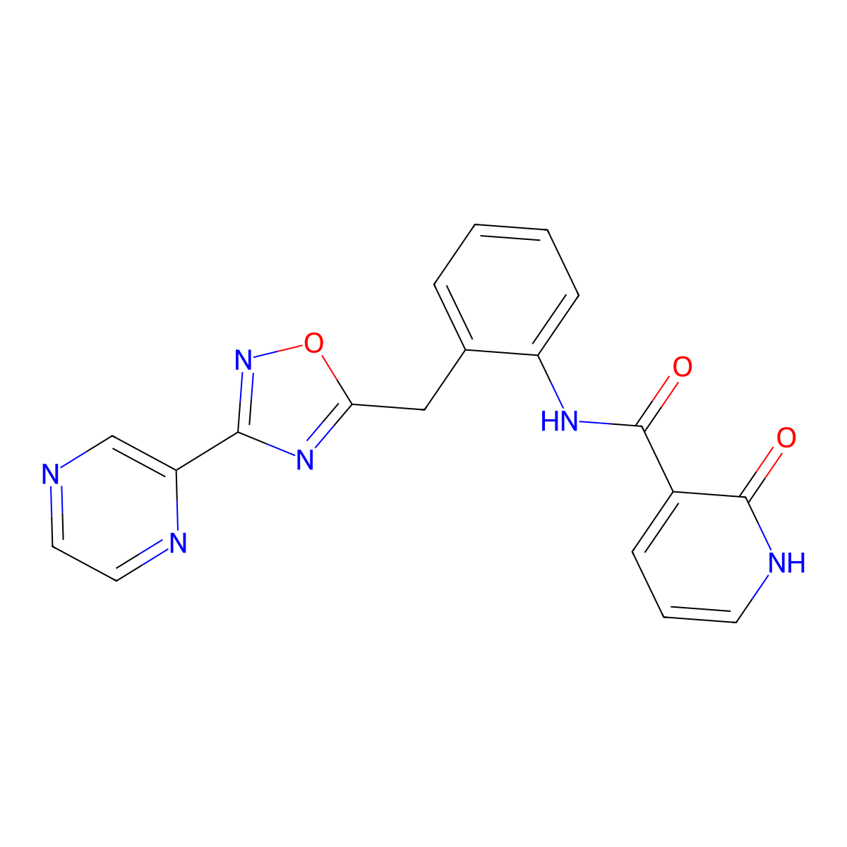 2-oxo-N-(2-((3-(pyrazin-2-yl)-1,2,4-oxadiazol-5-yl)methyl)phenyl)-1,2-dihydropyridine-3-carboxamide molecular structure, CAS 2034568-48-2