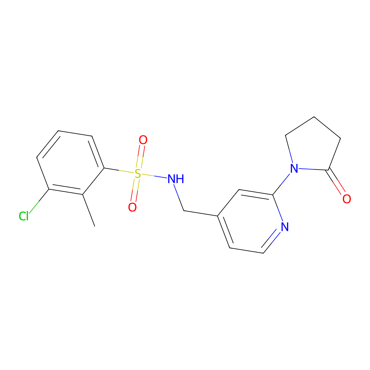 3-chloro-2-methyl-N-((2-(2-oxopyrrolidin-1-yl)pyridin-4-yl)methyl)benzenesulfonamide molecular structure, CAS 2034568-50-6