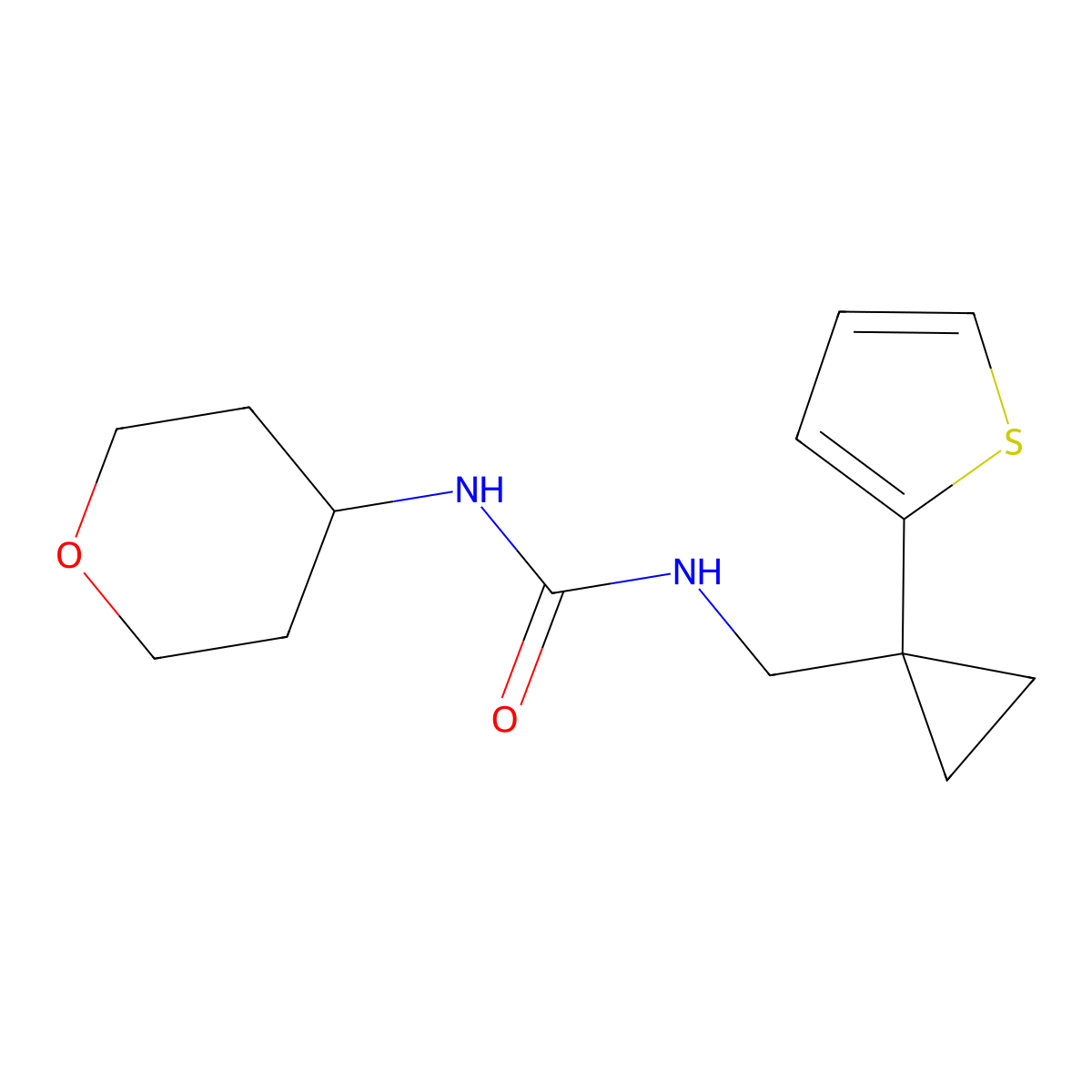 1-(tetrahydro-2H-pyran-4-yl)-3-((1-(thiophen-2-yl)cyclopropyl)methyl)urea molecular structure, CAS 2034568-53-9