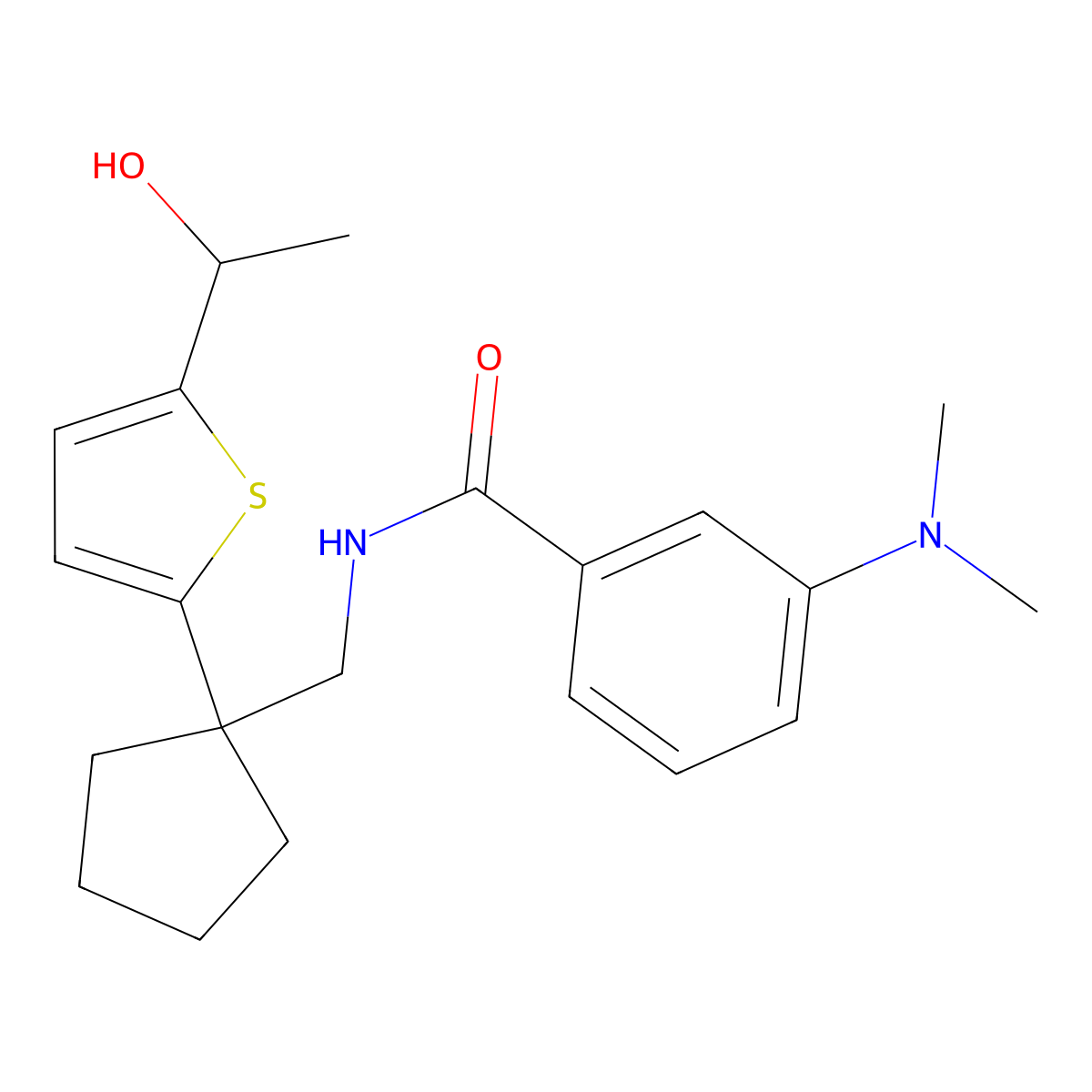 3-(dimethylamino)-N-((1-(5-(1-hydroxyethyl)thiophen-2-yl)cyclopentyl)methyl)benzamide molecular structure, CAS 2034568-64-2