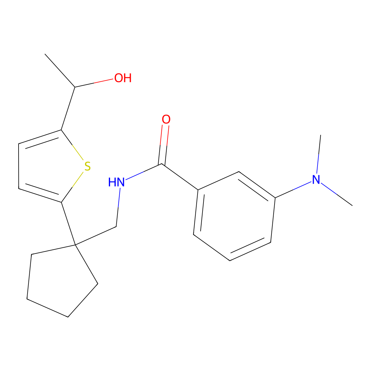 3-(dimethylamino)-N-((1-(5-(1-hydroxyethyl)thiophen-2-yl)cyclopentyl)methyl)benzamide molecular structure, CAS 2034568-64-2