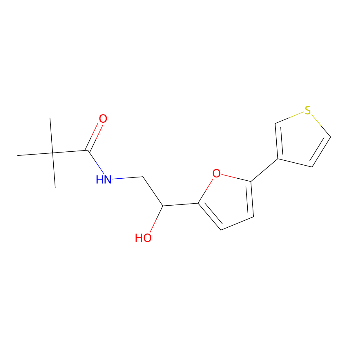 N-(2-hydroxy-2-(5-(thiophen-3-yl)furan-2-yl)ethyl)pivalamide molecular structure, CAS 2034568-68-6